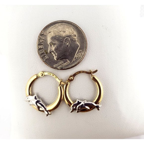 14k REAL GOLD Hollow Super Light Dolphin Hoop Earrings - Picture 7 of 13